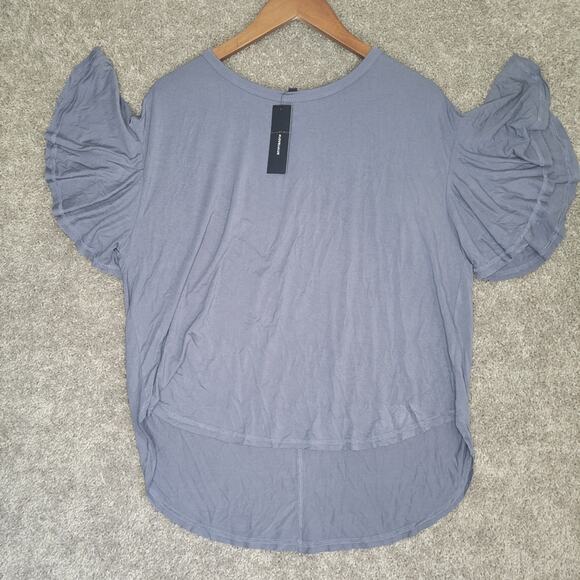 Lulus NWT Oversized Slate Blue Petal Sleeve High Low Blouse Size M - Picture 2 of 5